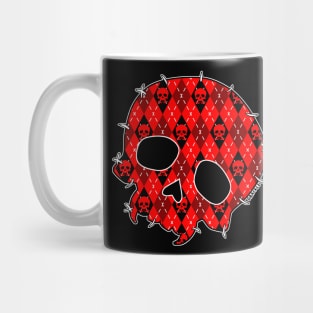 Red Argyle Skull Mug